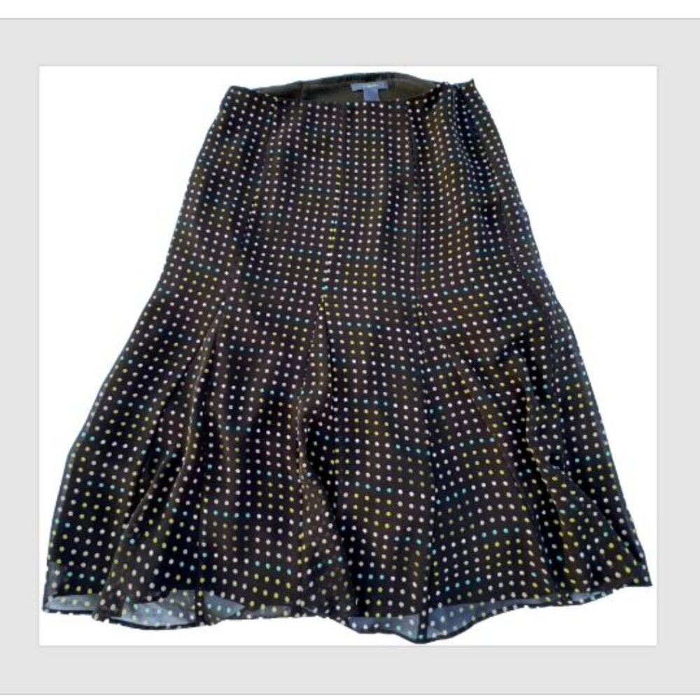 Liz Claiborne Brown Skirt with Green/Yellow/White Pokadots Size 10